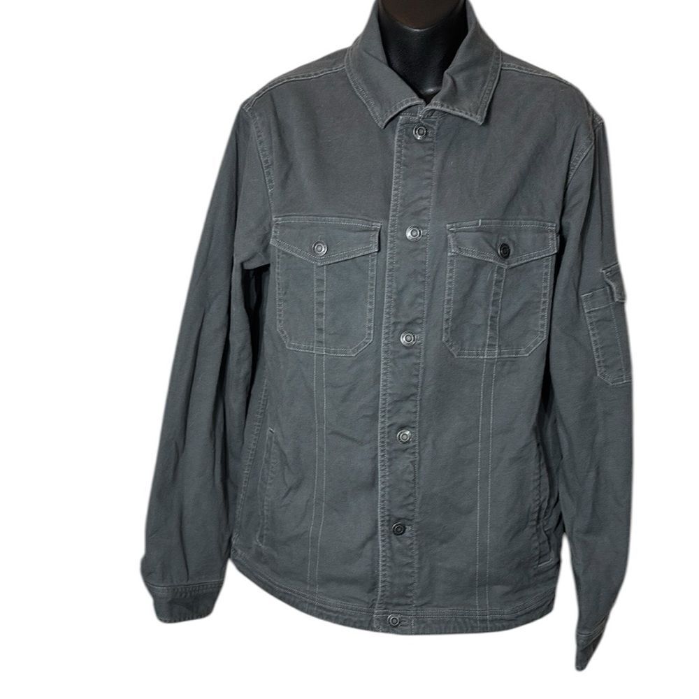 Outdoor research men’s winter deadpoint jacket grey denim flannel lined outdoor